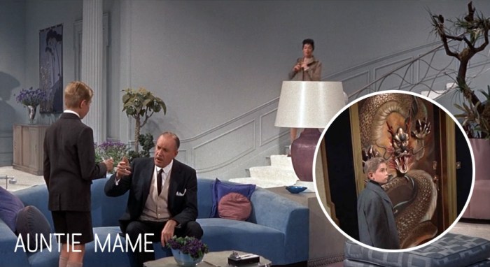 Does auntie mame decorate her apartment a lot