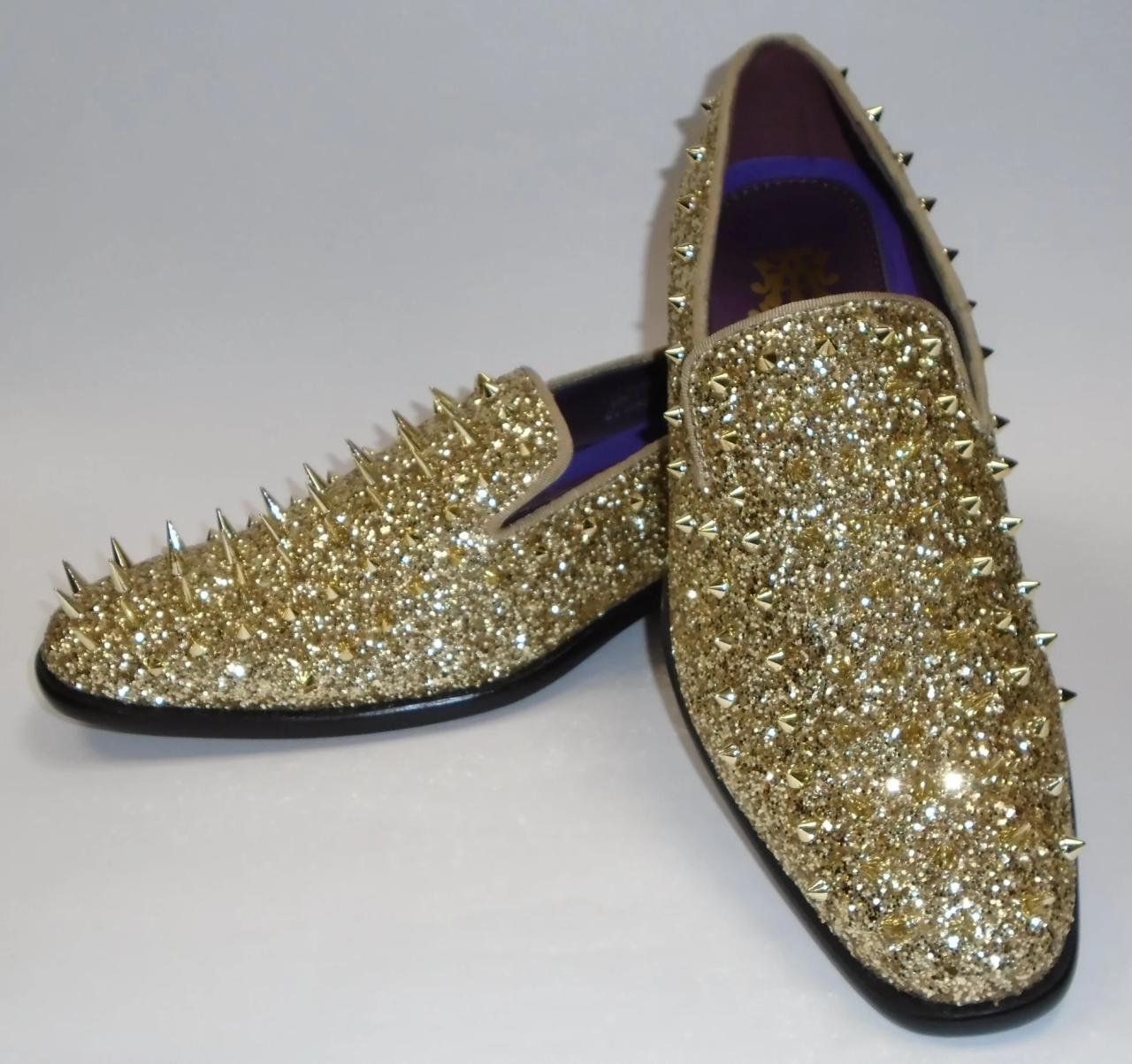 Mens gold spiked dress shoes