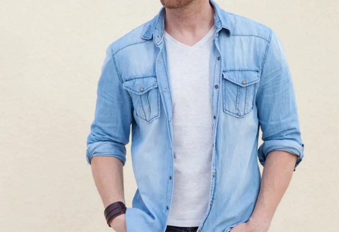 Denim shirt men outfit mens wear outfits stylish source